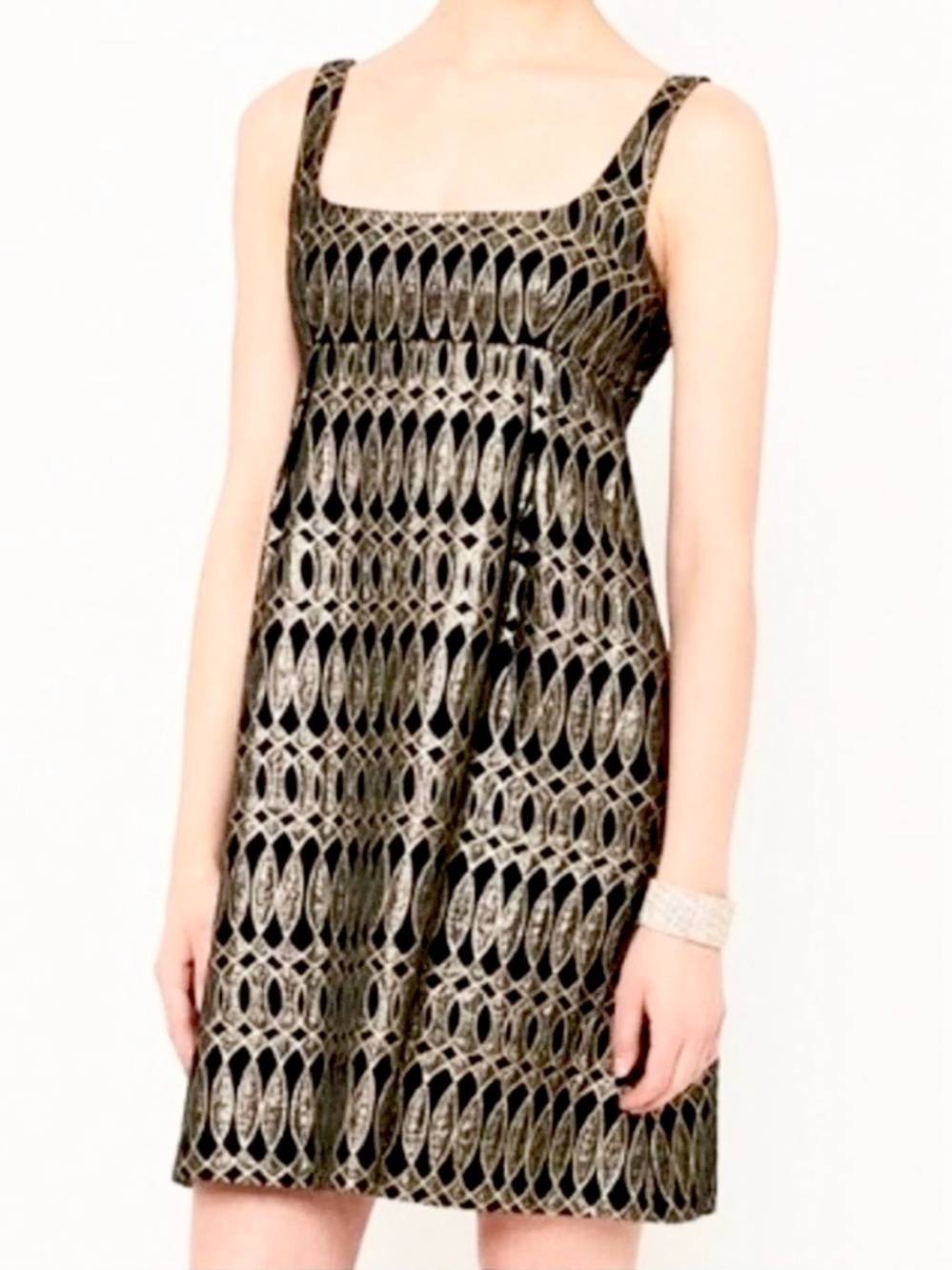 Milly of NY Vintage Cocktail Dress in Black with Metallic Gold Accents Size 6